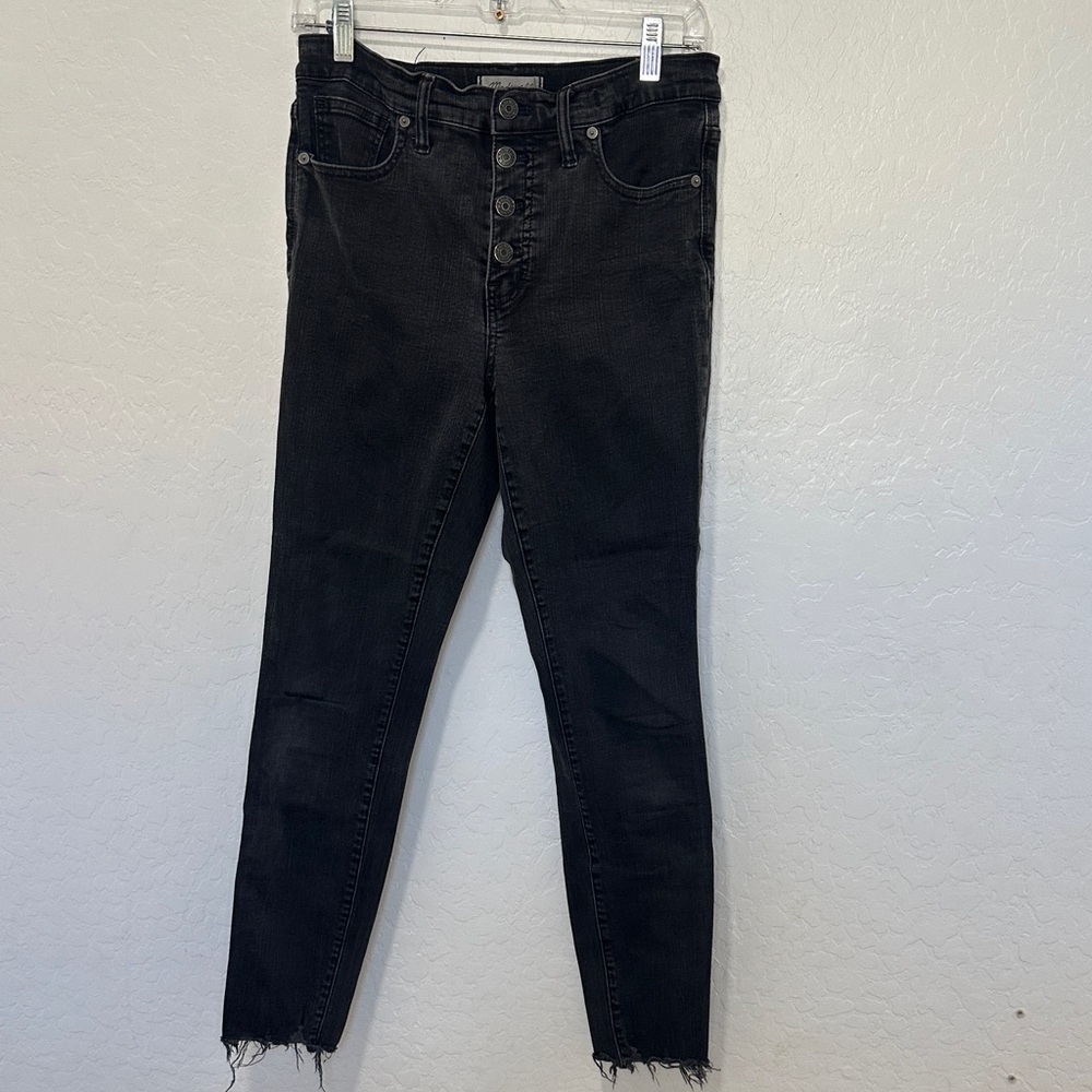 Madewell 10” High Rise Skinny Jeans Black Button Fly Raw Hem Size 29